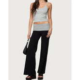 Folded Over Elastic Low Waist Contrast Color Wide Leg Sweatpants